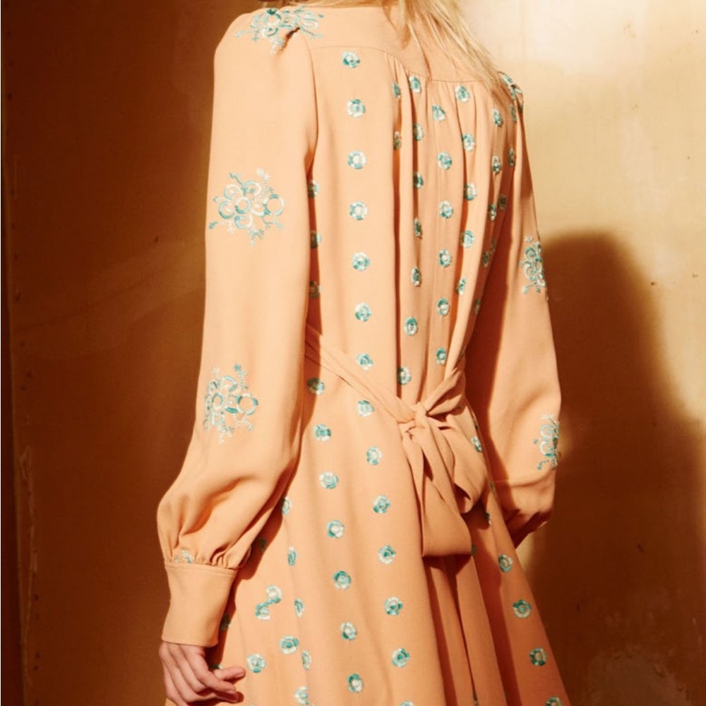 Chloe Orange Pink Long Sleeve Sundress with Bishop Sleeves